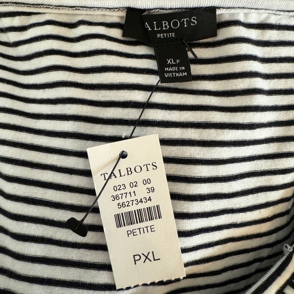 NWT Talbots Striped Tank Top Black and White Ruffled Petite New - Picture 3 of 5